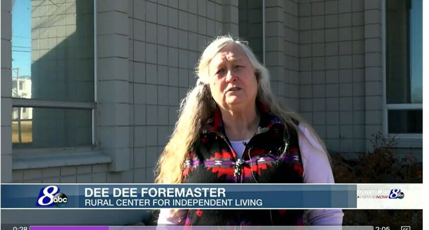 Dee Dee Foremaster frame from channel 8 video talking about Homeless Nevadans