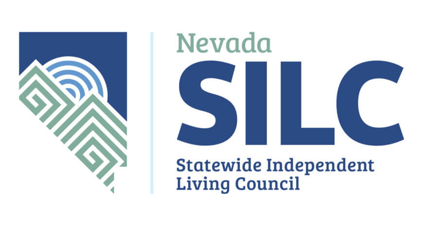 NV SILC logo is the shape of the State of Nevada with the sun rising between two mountain tops in blues and greens.