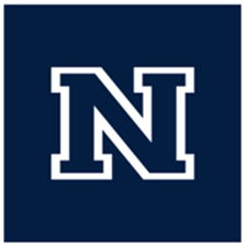 Large letter N in Navy blue outlined in white